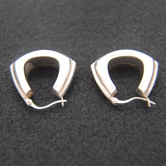 Silver "U" Shape Hoop Earrings (Unknown Metal Content) - Picture 4 of 5
